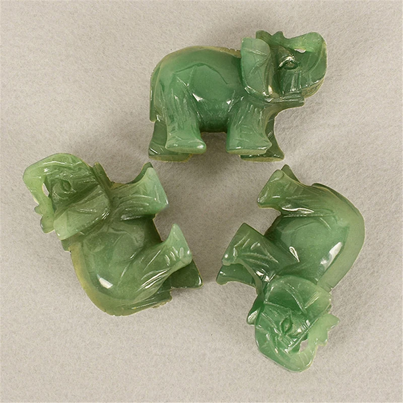 Ornament Crafts Lucky Elephant Green Aventurine Jade Ston Fortune Feng Shui Statue Figurine Chakra Healing Stones Statue Decor