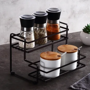 

2-Tier Spice Seasoning Rack Carbon Steel Kitchen Storage Rack Organizer Kitchen Home Space Saving Makeup Storage Shelf