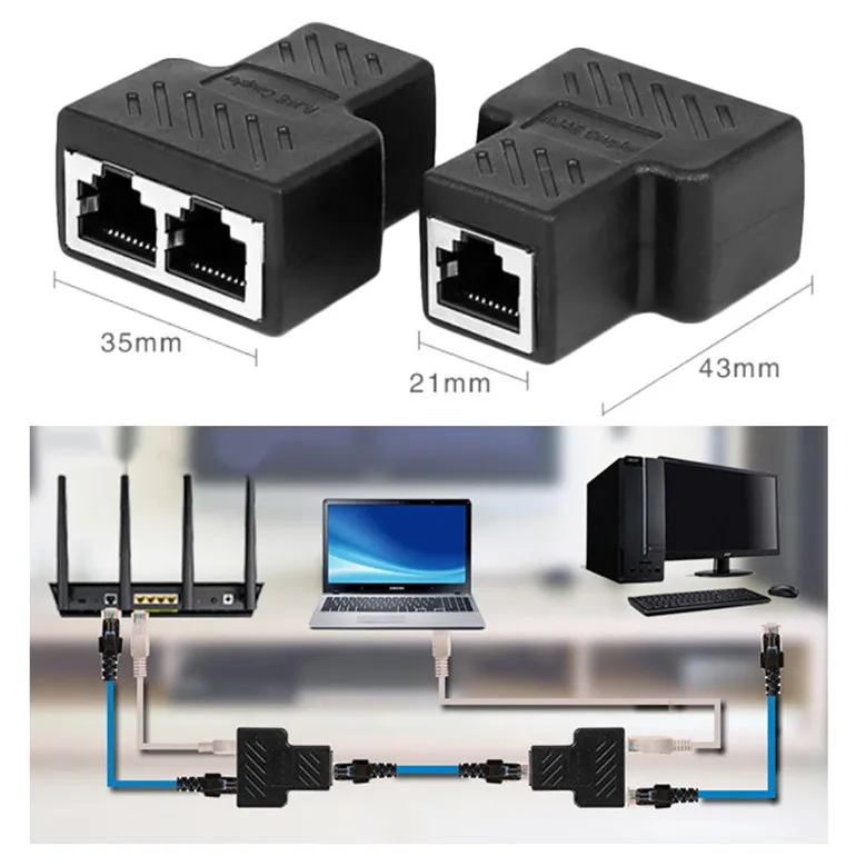 Elisona 1 a 2 LAN Cable de red Ethernet del adaptador del divisor del RJ45 divisor hembra conector enchufe adaptador para ordenador portátil