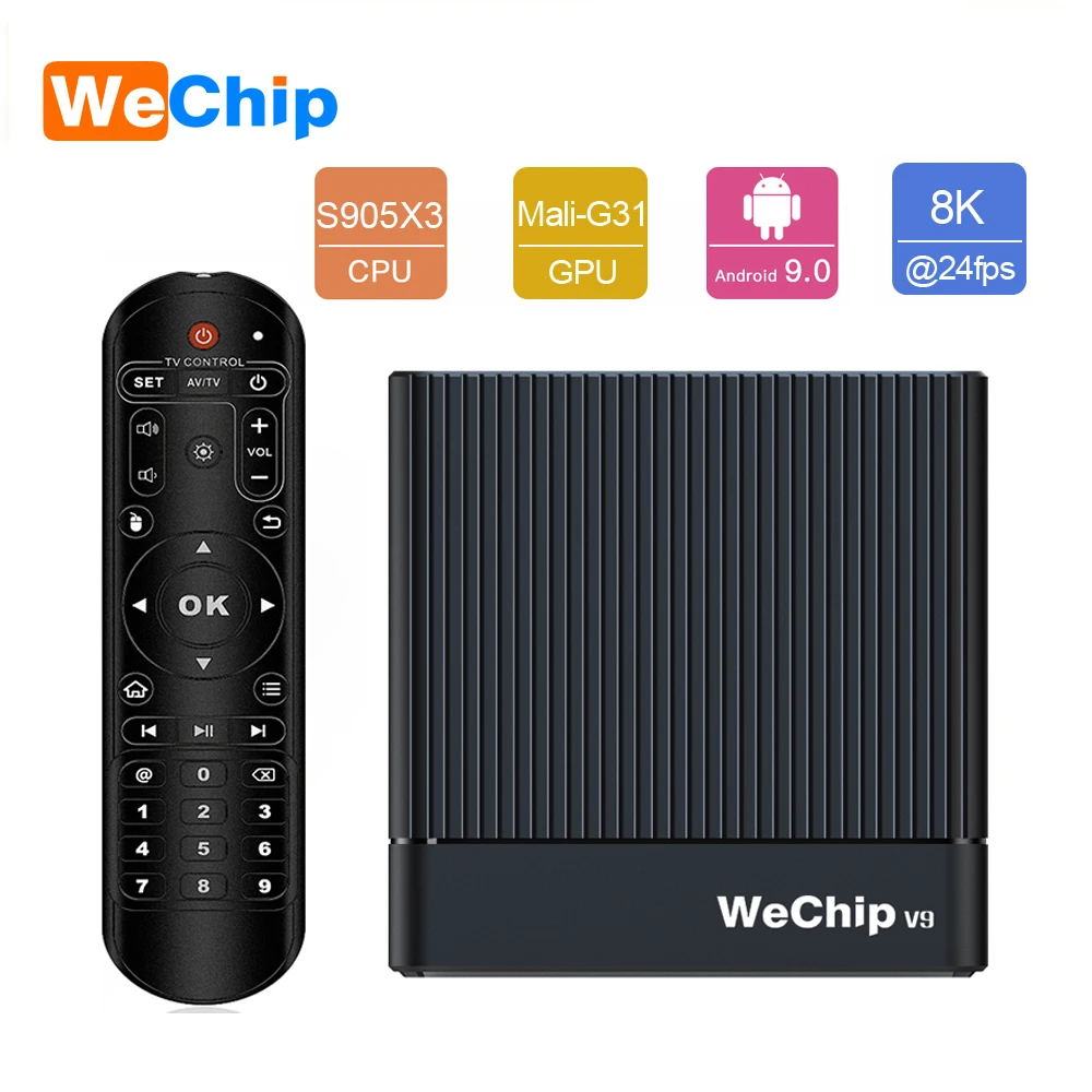 ТВ-приставка Wechip V9 Android 9,0 Amlogic S905X3 DDR3 4 Гб юаней 2,4 г/5 г Wifi Bluetooth 4,0 ТВ-приставка YouTube HD 8K Отт IP ТВ-плеер