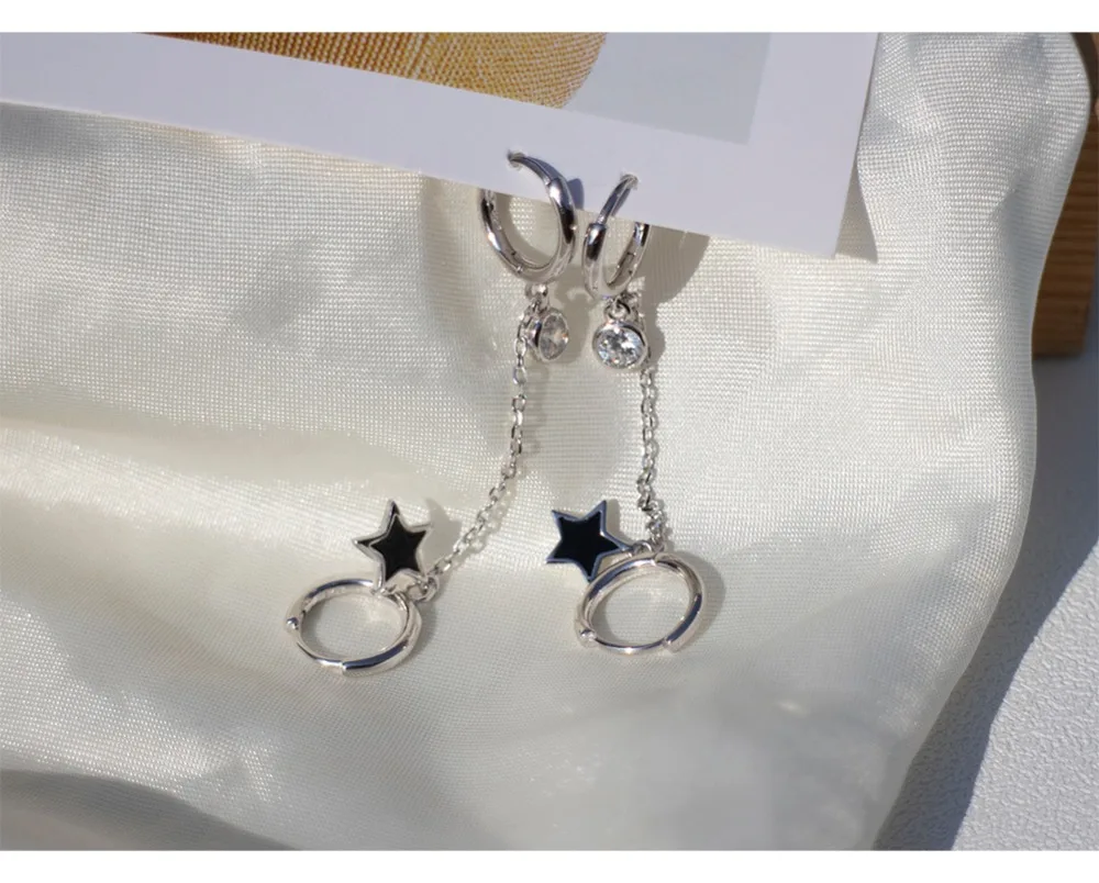 Серьги из стерлингового серебра 925 пробы, модные короткие серьги в форме звезды, 2 отверстия, круглая циркониевая цепочка, кисточка, ушные косточки, популярное ювелирное изделие для мальчиков и девочек