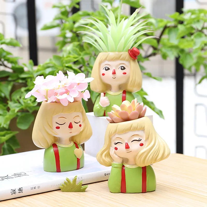 Милый мультфильм девушки ремесла вазон для суккулентов рабочего стола смолы цветочный горшок домашний декор офис плантатор Настольный цветок горшки орнамент 1 шт