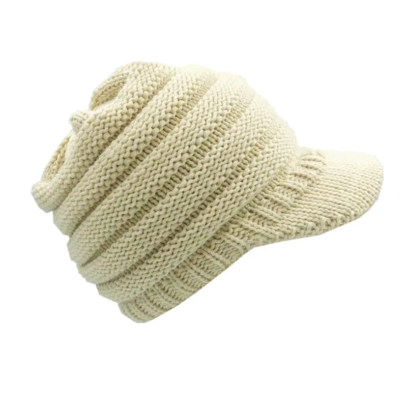 Beige02 Новая Стильная однотонная шапка для взрослых женщин и мужчин вязаная крючком зимняя шапка вязаная теплая бейсбольная Кепка Козырек Кепки высокого качества Z39 - Цвет: Beige02