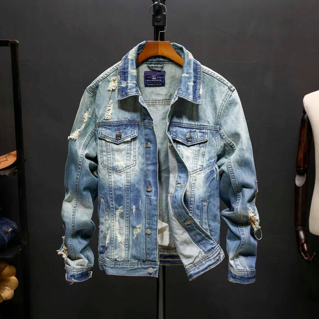 

Men's Fashion Denim Jacket Men's Casual Bomber Jacket Men's Hip Hop Men's Retro Denim Thickening Jacket Streetwear Coat