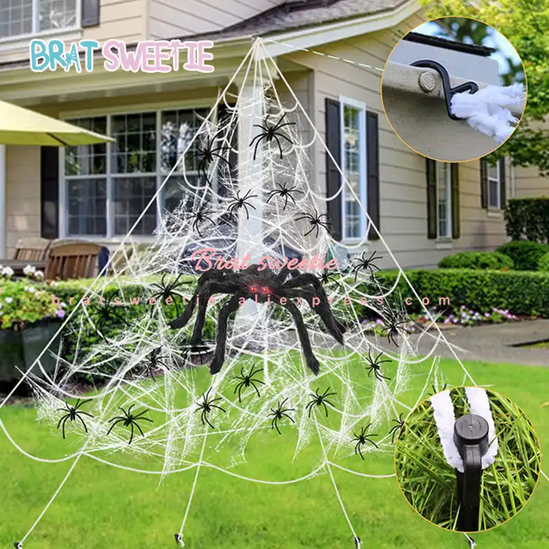 5m 7m Giant Spider Web Big Spider Stretch Cobweb Yard Halloween Decorations Outdoor Halloween Decor Favor Triangular Mega Web Party Diy Decorations Aliexpress