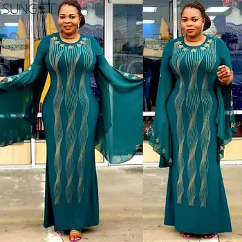 

SUNGIFT Dashiki Plus Size African Dresses for Women Spring And Autumn African Women Sequined Long Dress L-XXL 4 Colors Available