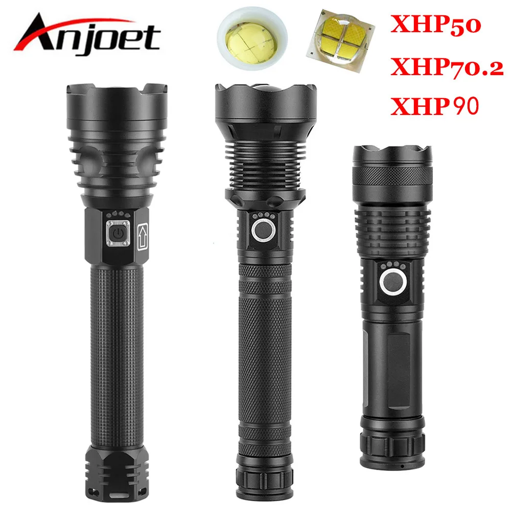 Светодиодный фонарик Anjoet XHP90 XHP70 с зумом зарядка от USB ярсветильник фонарь