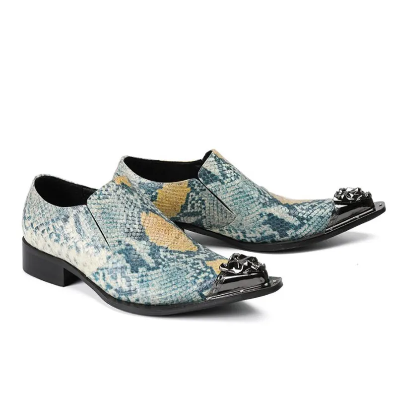 New Genuine Leather Men Office Oxford Shoes Pointed Snakeskin Gradient Dress Shoes Mixed Color Fashion Men Party Social Shoes