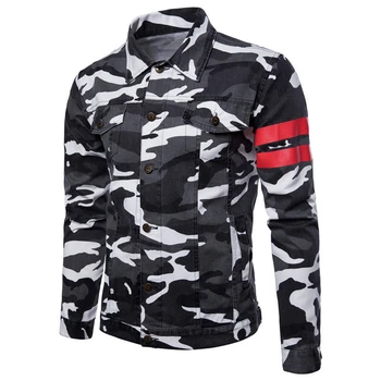 

Camouflage Mens Jeans Jackets Two Lines Long Sleeve Cardigan Mens Jackets Two Color Mens Denim Jackets