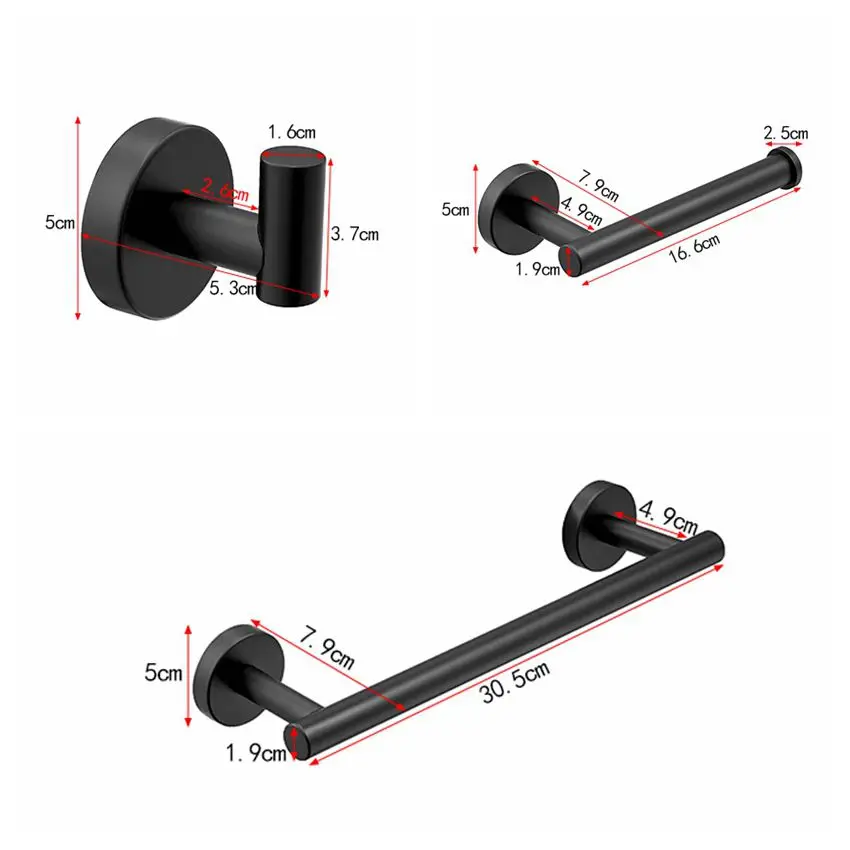 Матовый черный 3 шт набор аксессуаров для ванной 304 нержавеющая сталь настенное крепление Туалет Держатель для полотенца бар кольцо крючок для халата