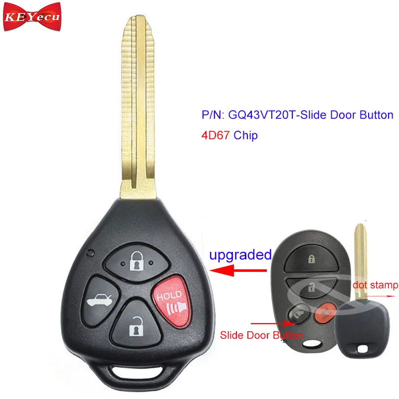 KEYECU для Toyota Sienna 2004-2010 Модернизированный дистанционный автомобильный брелок P/N: GQ43VT20T-Slide кнопка двери 4D67 чип