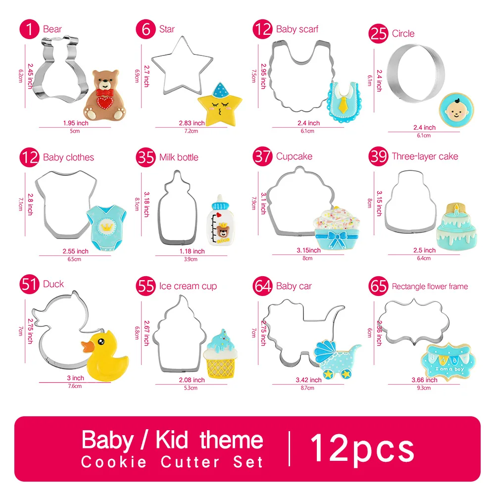 PartyFUN Baby Kid формочка для печенья набор-12 шт-медведь, звезда, круг, утка, помадка для бисквита резак для марок плесень-нержавеющая сталь
