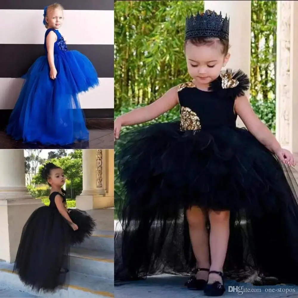 

2018 Fashion High Low Girls Pageant Dresses Tulle Tutu Puffy Ball Gowns Kids Flower Girl Dress Appliques Sleeveless Toddler Chri
