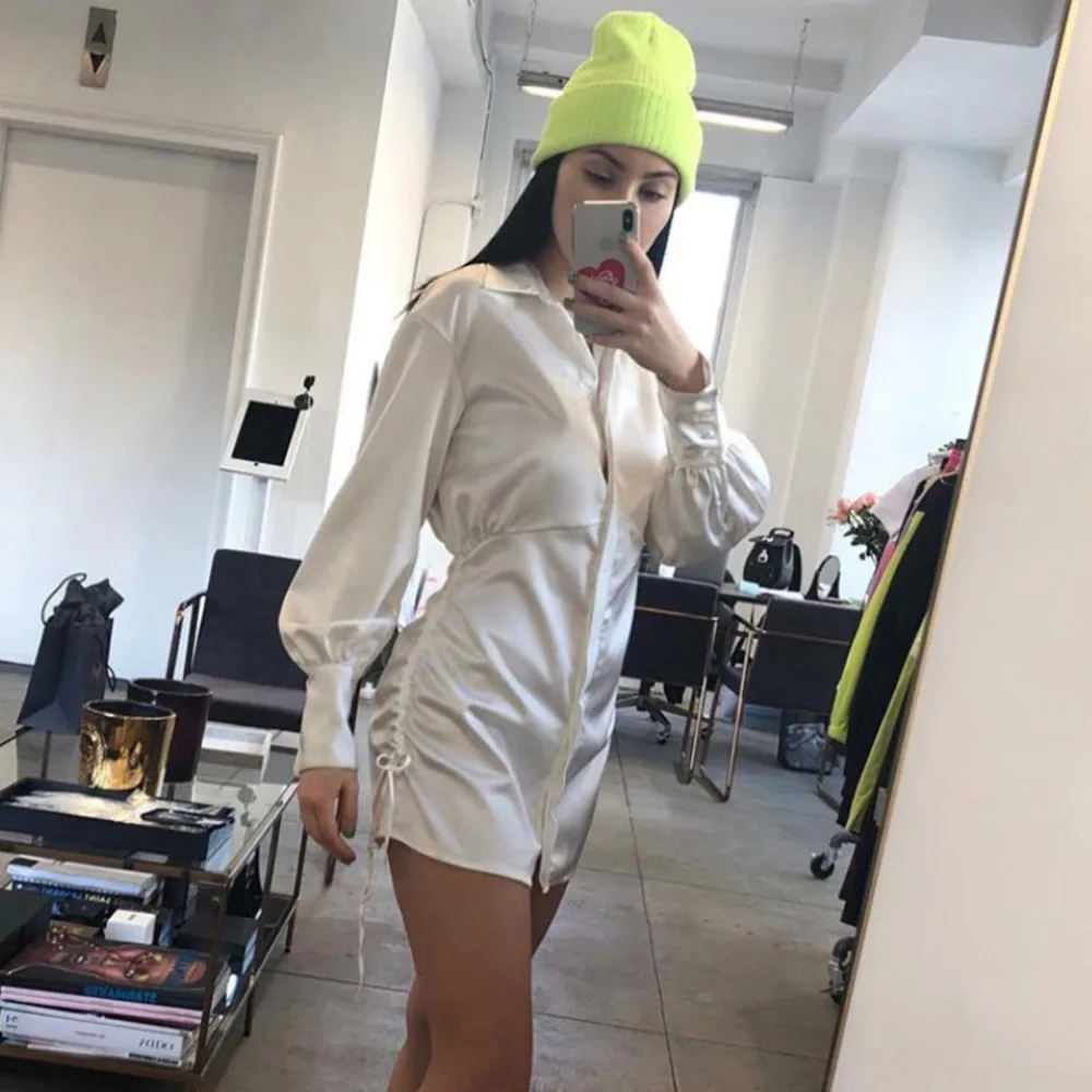 Autumn White Loose Dress Shirt Ladies Long Sleeve Button Shirt Dress Casual Turn-down Collar Women Dresses Loose Black Dress