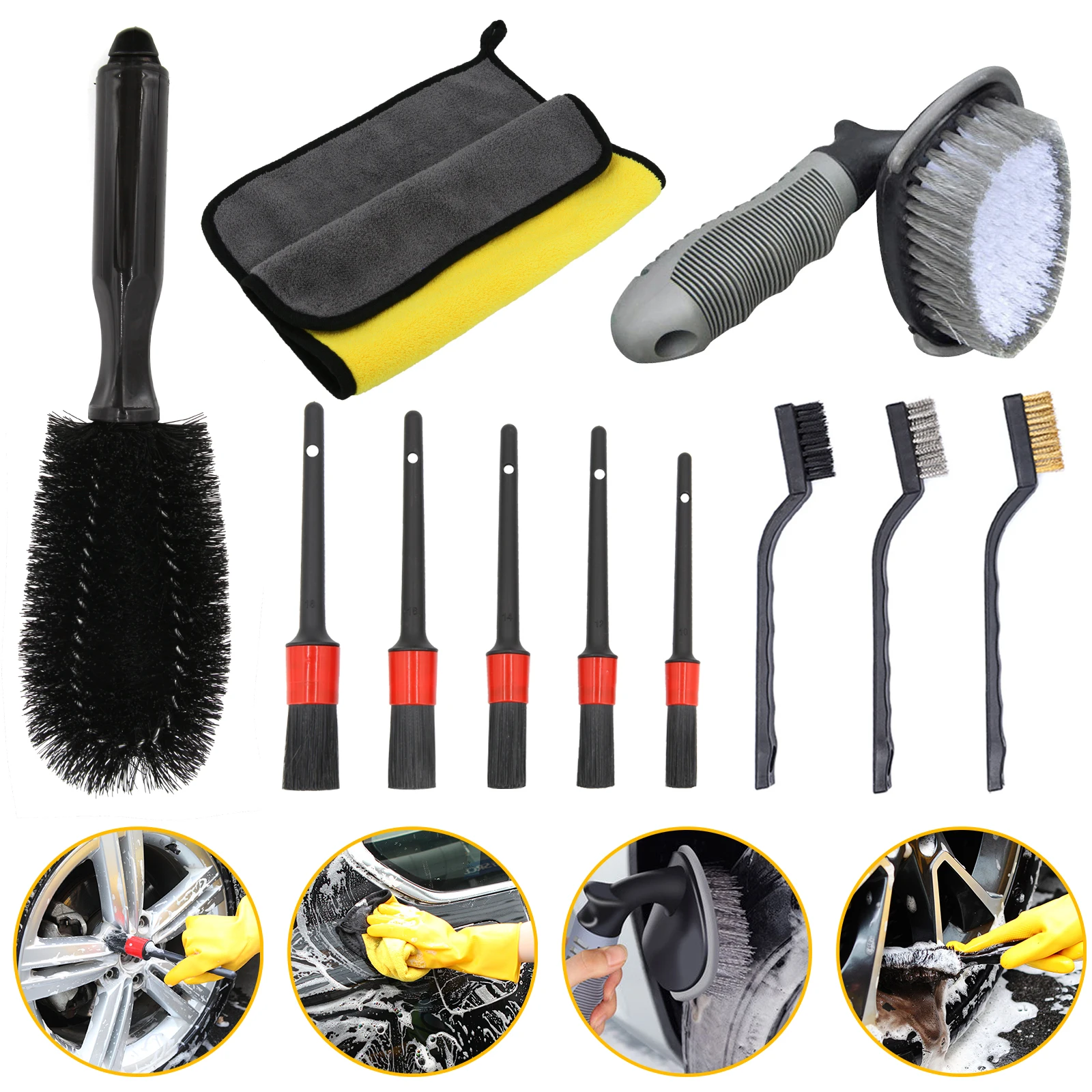 11Pcs Car Cleaning Brush Detailing Brush For Tire Wheel Rim Cleaning