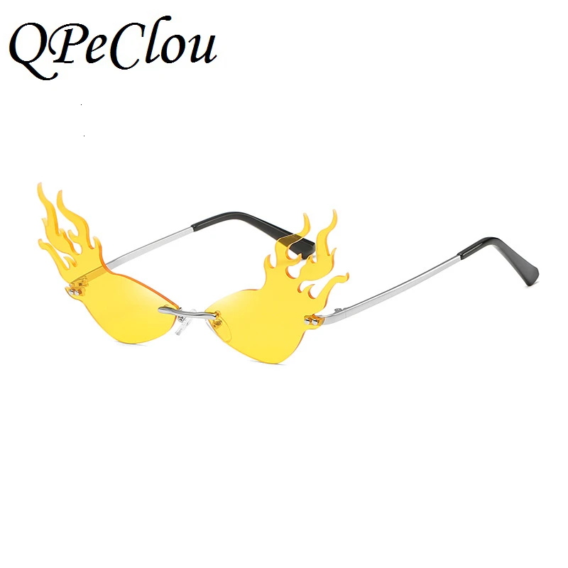QPeClou, кошачий глаз, без оправы, солнцезащитные очки для женщин,, уникальные, с пламенем, солнцезащитные очки для мужчин, крутые, негабаритные, вечерние, мужские, забавные оттенки - Lenses Color: Orange0944