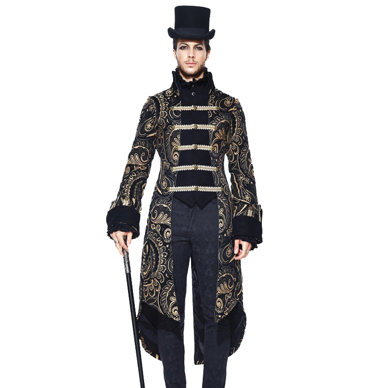 

Devil Fashion Men Gothic Jacket Palace Long Jackets Embroidery High Neck Party Evening Dinner Winter Coat