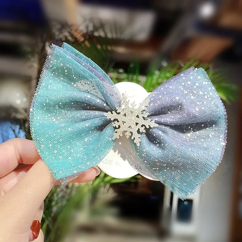 Little bow Новые фантазийные пряжа с большим бантом Снежинка заколки для волос принцесса головной убор шпильки милые заколки для волос Детские модные аксессуары для волос подарок - Цвет: Little bow