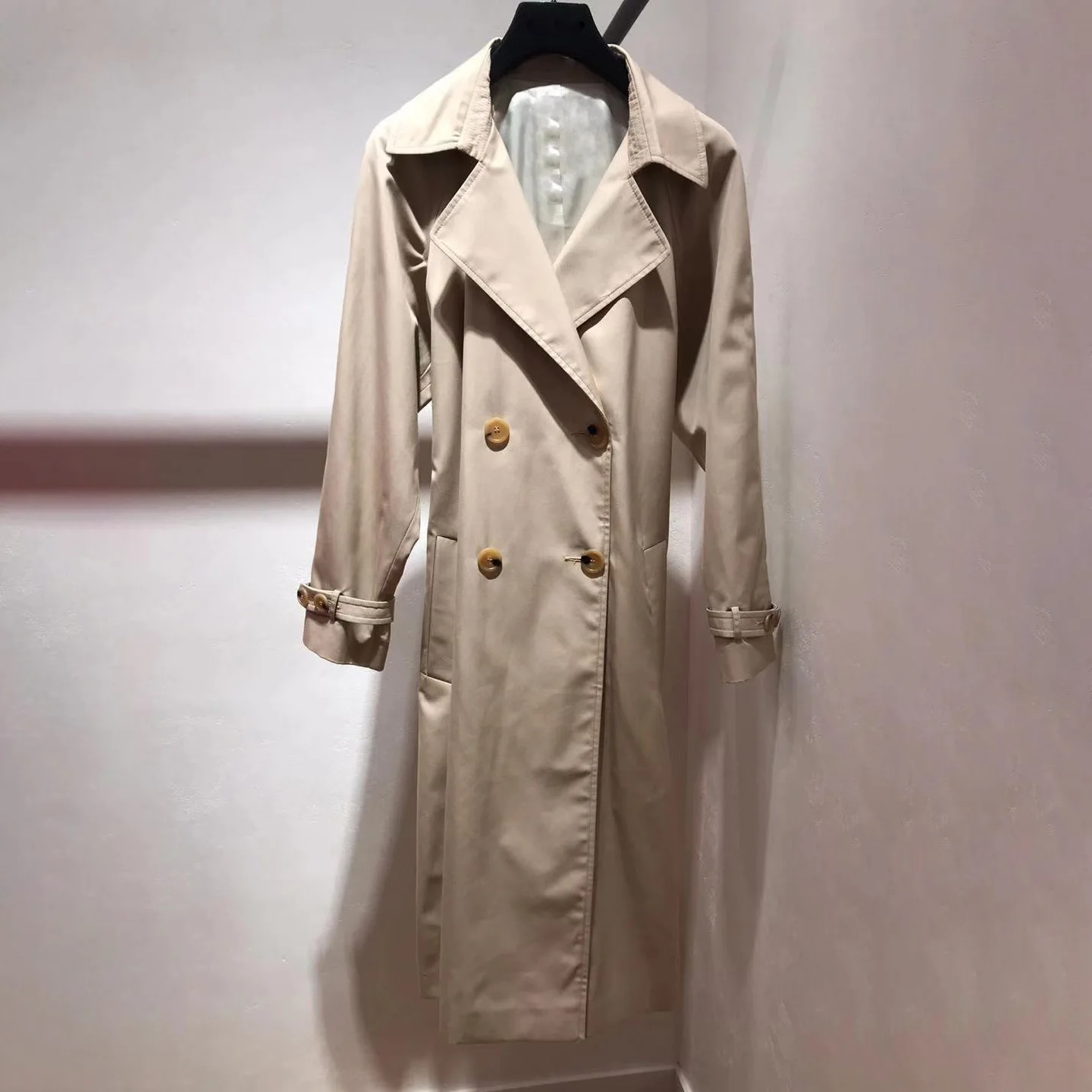 

Women Trench Spring and Summer 2020 New Lapel Double-breasted Lace-up Stitching Lattice Temperament Women's Trench Coat