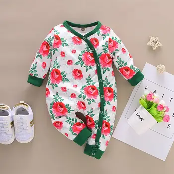 

Autumn Newborn Baby Cotton Floral Print Long Sleeve O Neck Kids Rompers Infant Girls Jumpsuits Toddler Clothes