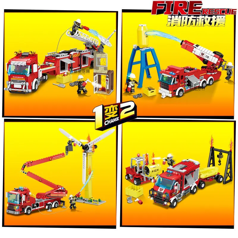 

KAZI 80517-20 City Firefighting Vortex Overhead Water Spouting Wreckers Building Blocks Children Educational Force Assembled Toy