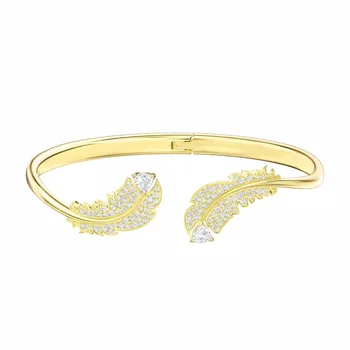 

Bangle Holy Feather Women NICE Leaf Gold Colour White Jewelry Girlfriend Gift New 2020