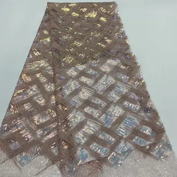 

High Quality African Lace Fabric Net sequins French Lace Fabric Tulle With pearl Fuchsia Nigerian Lace Fabric For Wedding FRF412