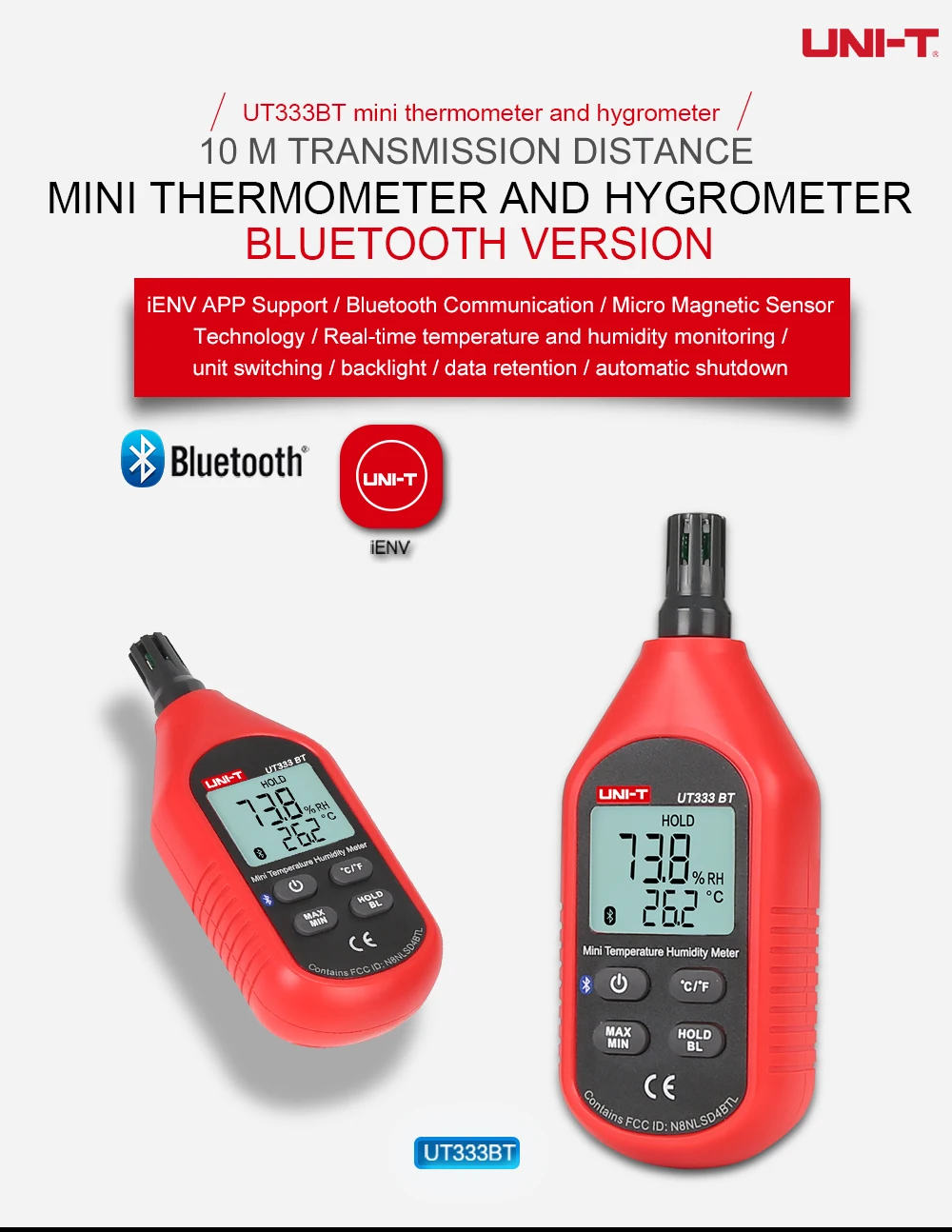 UNI-T приборы для измерения температуры мини цифровой C/F термометр гигрометр Измеритель температуры и влажности UT333/UT333BTBluetooth версия