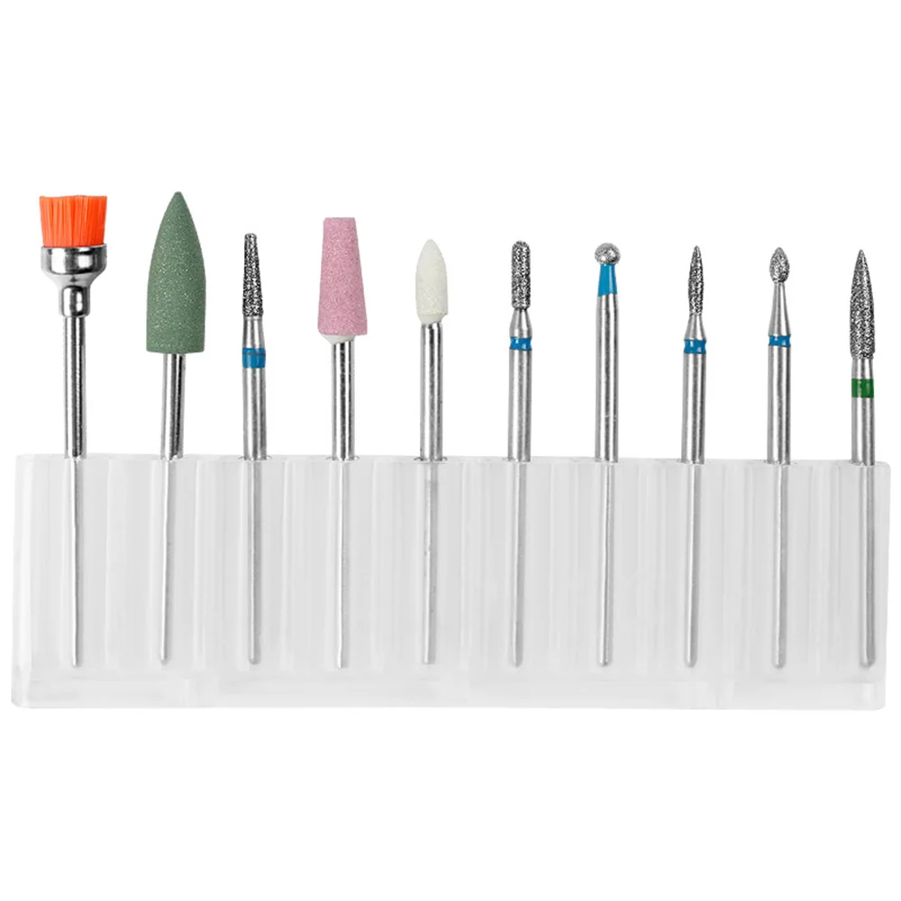 10pcs Diamond Nail Drill Bits Set Electric Machine Rotate Cuticle Cleaning Bur Polishing Tools Nail Drill Machine Bit Nail Art