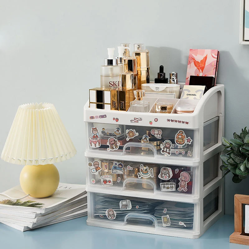 Plastic Storage Container with Stickers, Organizer for Cosmetics, Jewelry Box, 1 Layer, 2 Layer, 3 Layer 2