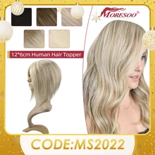 Moresoo Topper Hair Pieces for Women Human Hair Machine Remy Brazilian Hair Natural Straight Blonde #60 12*6cm Clip in Toupee