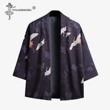 Yukata Женские кимоно кардиган для мужчин традиционное японское кимоно унисекс Harajuku пляжная свободная тонкая рубашка кран печати блузки пальто