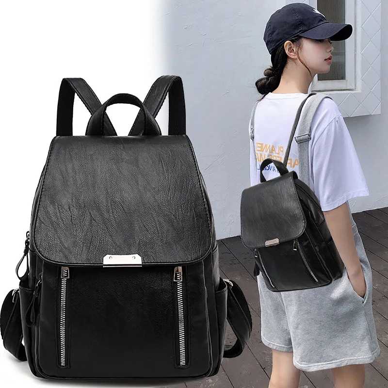 

Korean-style Fashion Backpack 2019 New Style Casual WOMEN'S Bag Bag Soft Leather Backpack Large Capacity School Bag School Bag