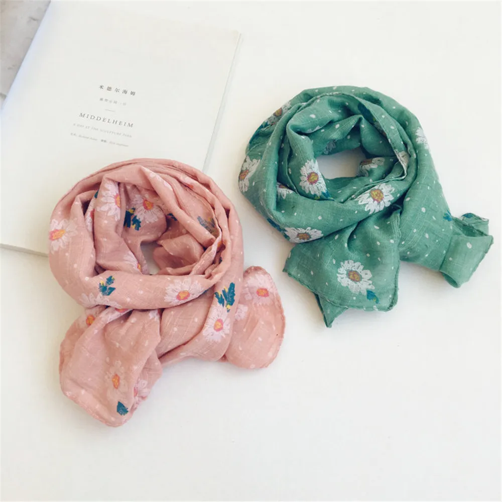 

Kids Children Thin Scarves Cotton Linen Spring Autumn Sun flower Print Cute Wraps Boys Girls Accessories Wholesale New Gifts