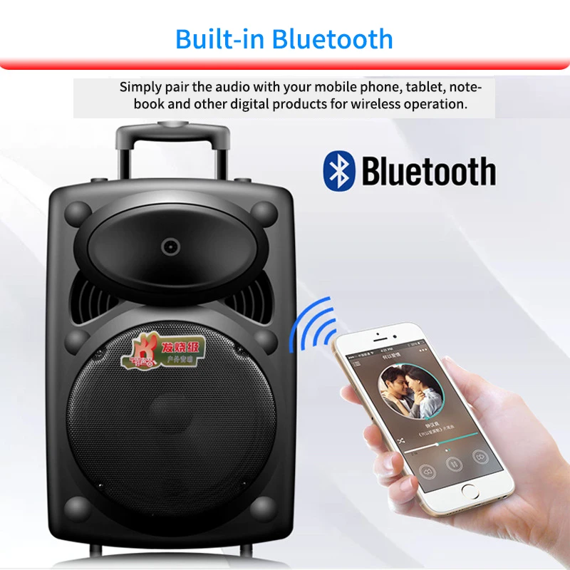 FELYBY 15-дюймовый караоке Bluetooth микрофон Динамик для свадьбы/мероприятий на свежем воздухе Портативный высокое Мощность напольная тележка Динамик