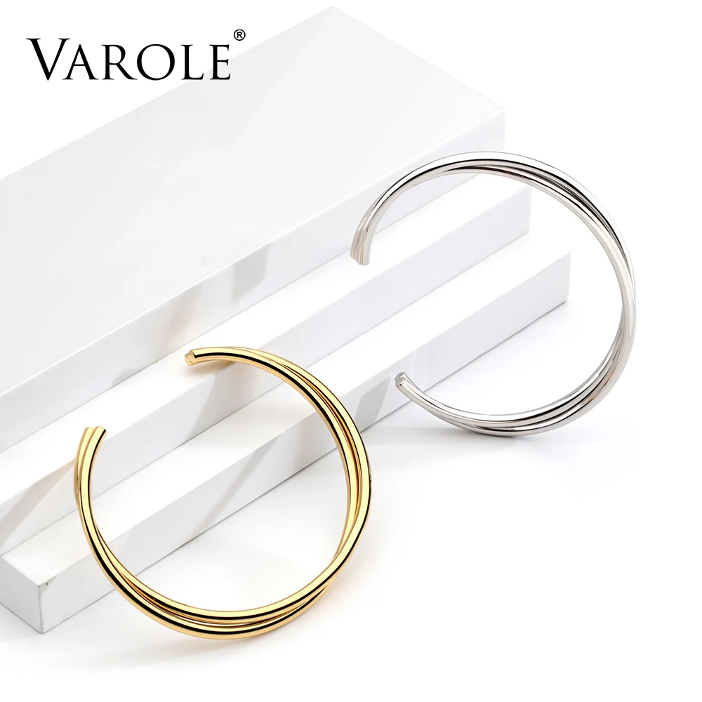 VAROLE Simple Twisted line Cuff Bracelet Stainless steel Bangle Gold Color Bracelets Bangles For Women Fashion Jewelry Pulseiras 3