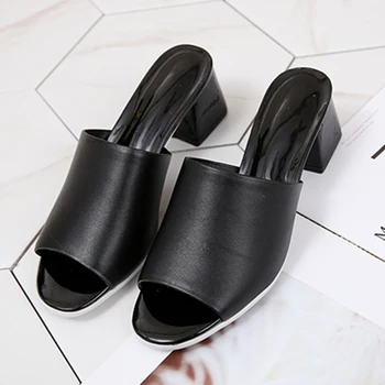 

Sarairis Wholesale Best Quality Summer Plus Size 44 Genuine Leather Chunky Heels women's Shoes Woman Sandals Slipper