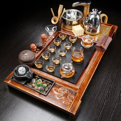 Automatic Kung Fu Tea Set Home Simple Water Ceramic Solid Wood Living Room Tea Table Tea Tray Integration Tea Ceremony - Цвет: 20