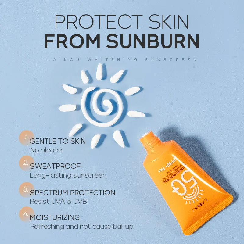 30g LAIKOU Whitening SPF50+ PA+ Sunscreen Cream Facial Skin Care Collagen Moisturizer Oil-control Whitening Sun Cream UVA/UVB