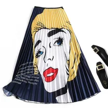 Юбка женская Лето Новое поступление мультфильм красота узор высокая эластичность плиссированная юбка высокий уличный Готический стиль трапециевидная юбка