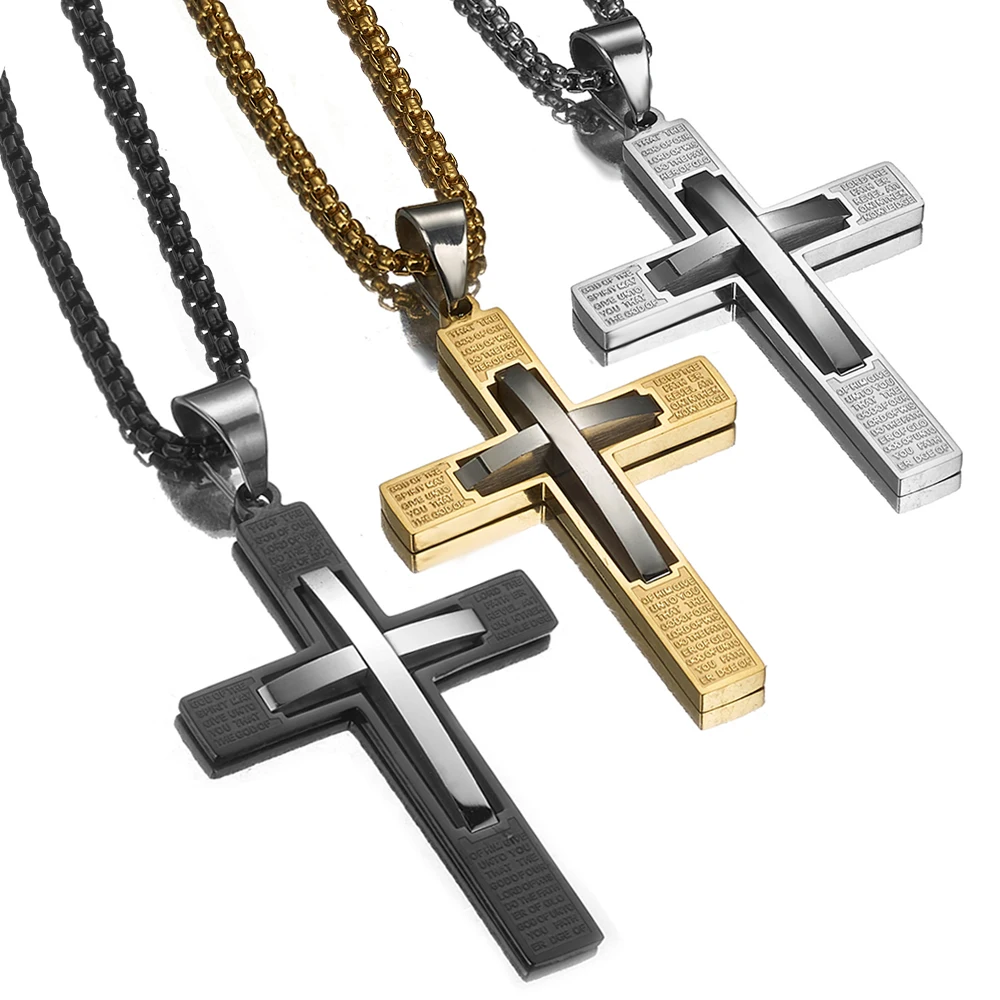 Высокое качество мужское крутое Двухслойное ожерелье с подвеской в виде Креста