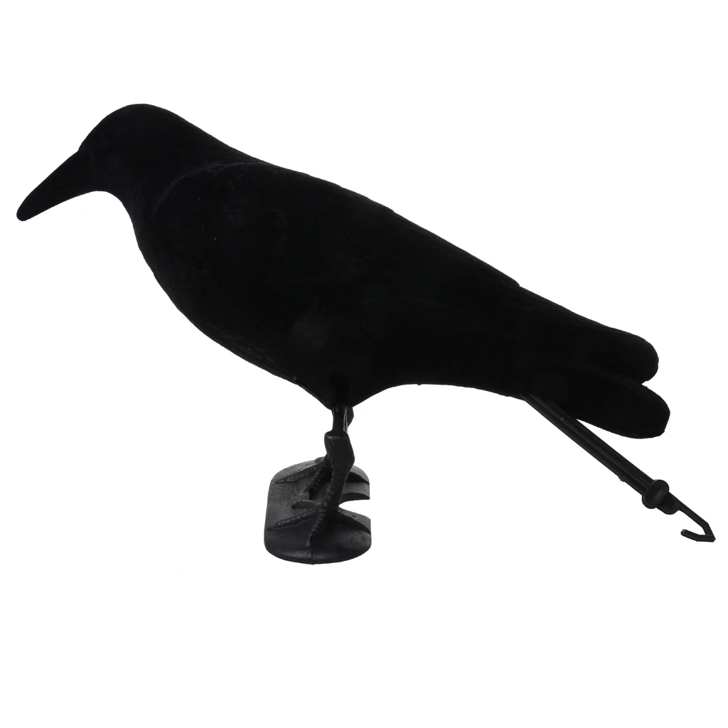 Flocked Black Crow Decoy Bird Scarer  Garden Defense Scarecrow