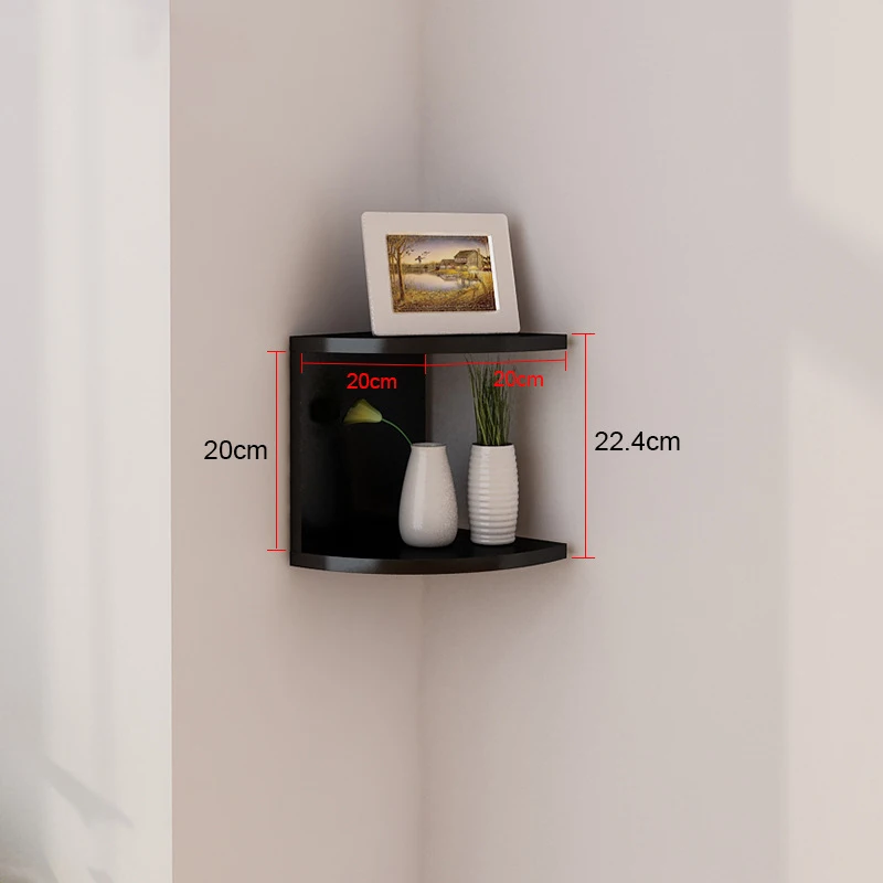 

Simple Wooden Two Layer Storage Rack Wall Mounted Corner Storage Bookshelf Living Room Bedroom Decoration Rack Easy to Install