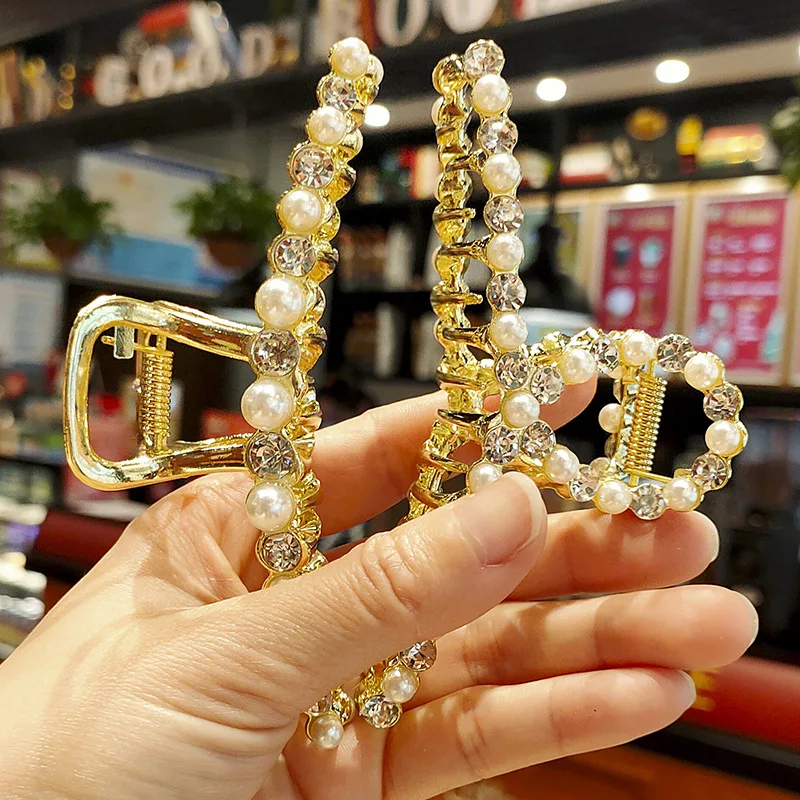 Pearl Hairpin Rhinestone European And American Grab Clip Simple Fashion Hair Accessories