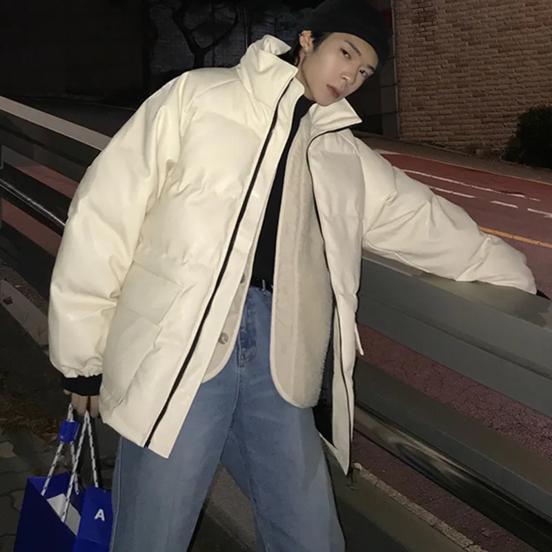 

2019 UYUK Winter Bread Suit Korean Version Loose Large Size Stand Collar Solid Color Men's Leather Padded Jacket Homme