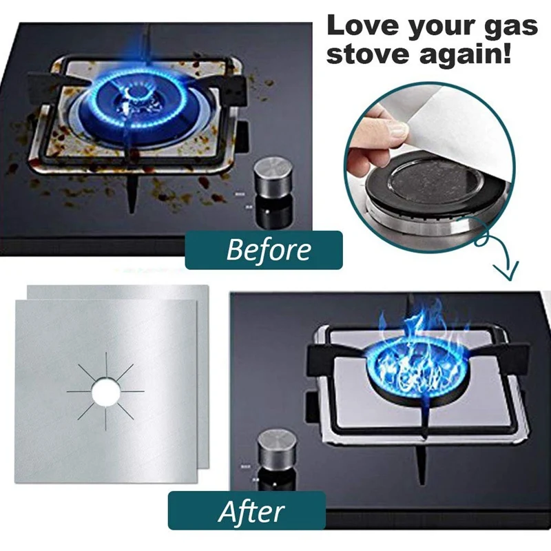 FashionSquare Stove Burner Covers,10 Pack Non-Stick Gas Range Protectors Liners, Stove Burner Liner Cover,Silver Stovetop Covers