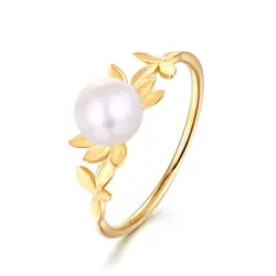 Классические кольца из натурального желтого золота 14 к с жемчугом для женщин, для невесты, для подружки, Необычные оригинальные кольца с