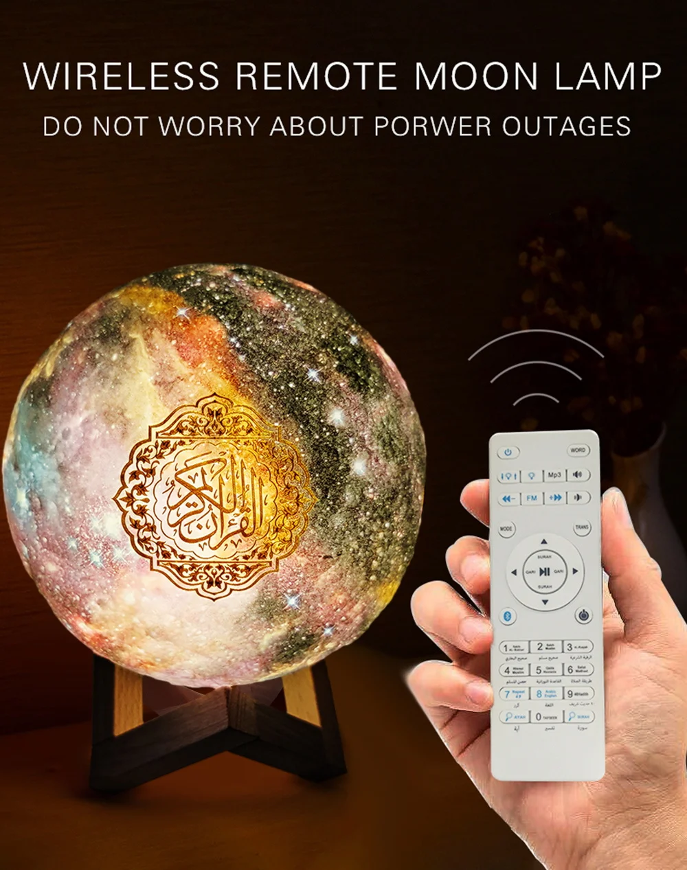 DASNTERED Haut-parleur Bluetooth Coran avec télécommande sans fil Quran Touch LED Lampe réglable Cadeau USB Radio FM Sans fil Quran Bluetooth 