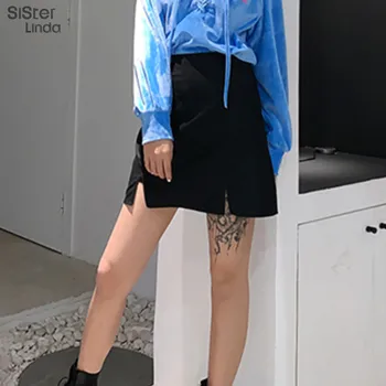 

Sisterlinda Fashion Retro Black Slit Sexy Skirts Women Hide Side Zipper Club Party Night Skirts High Waist Hip Mini Skirt Mujer