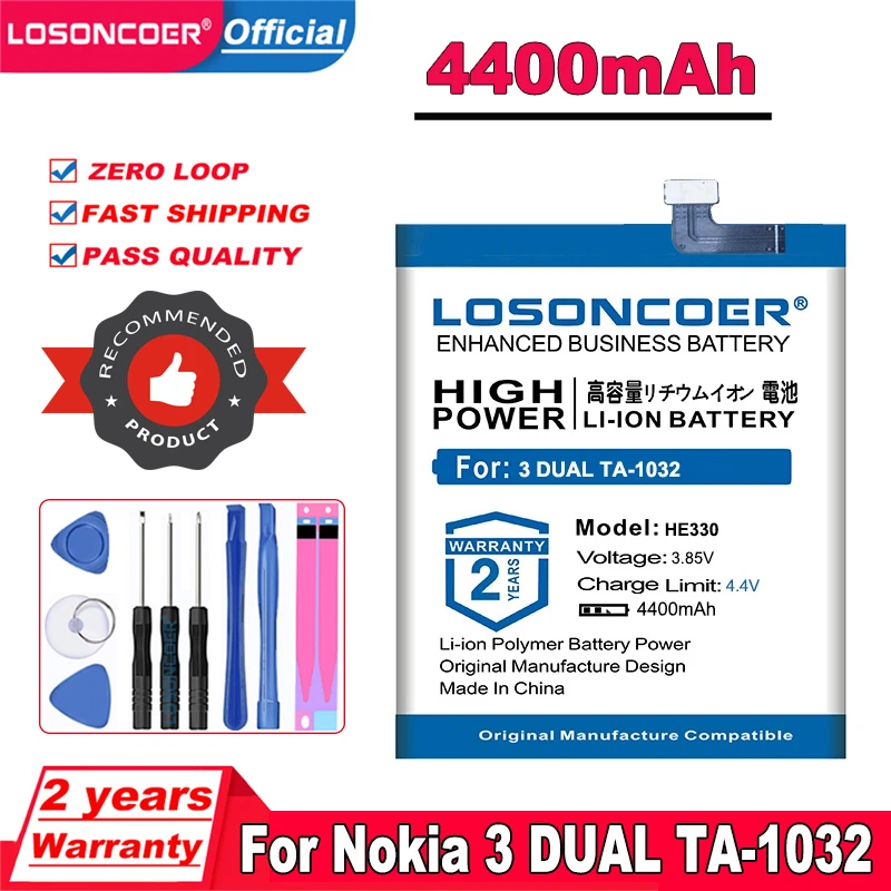 LOSONCOER 4400mAh HE330 аккумулятор для Nokia 3 DUAL TA-1032 HE 330 Мобильный телефон батареи |